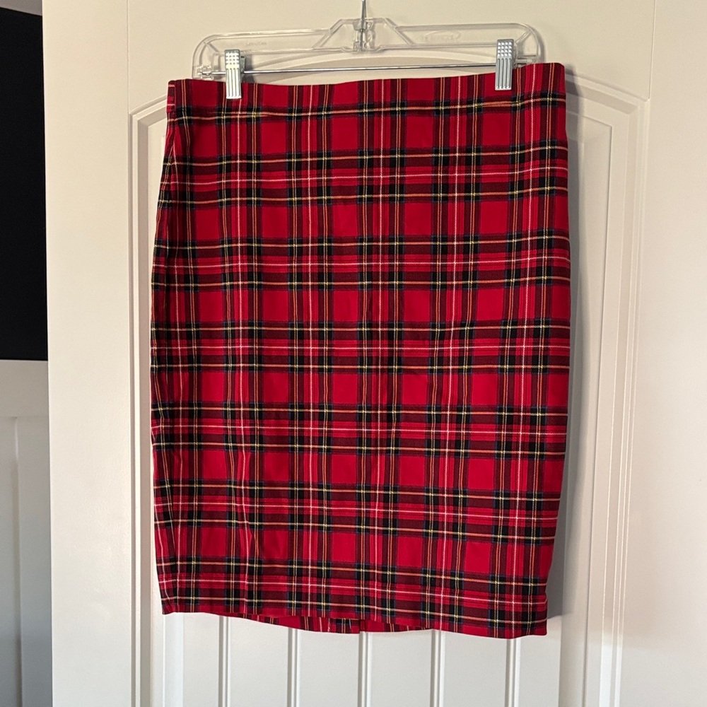 J. Crew Red Plaid Pencil Skirt NWOT